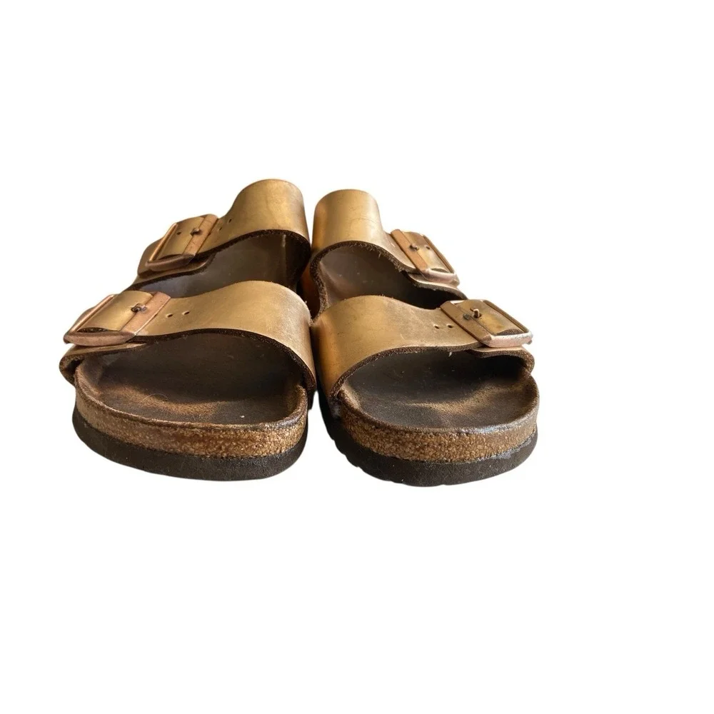 Birkenstock Arizona Sandals Size EU 40 US 9 Metallic Rose Gold Buckle Granola